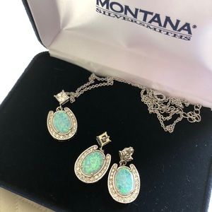 Opal sterling silver necklace and earring set.